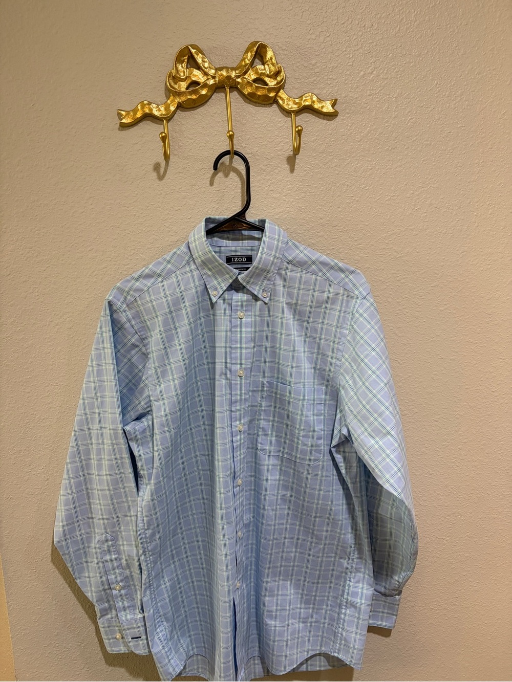 Izod Men’s Light Blue Plaid Button-Down Shirt